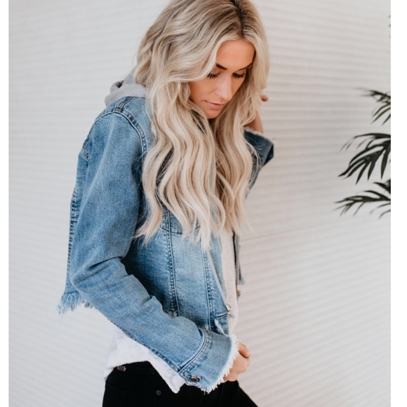 Frayed Distressed Hoodie Hooded Jean Jacket - Picture 7 of 8